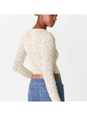 Natural Life Boho Lace Cropped Sweater Ivory Long Sleeve Size Medium NWT